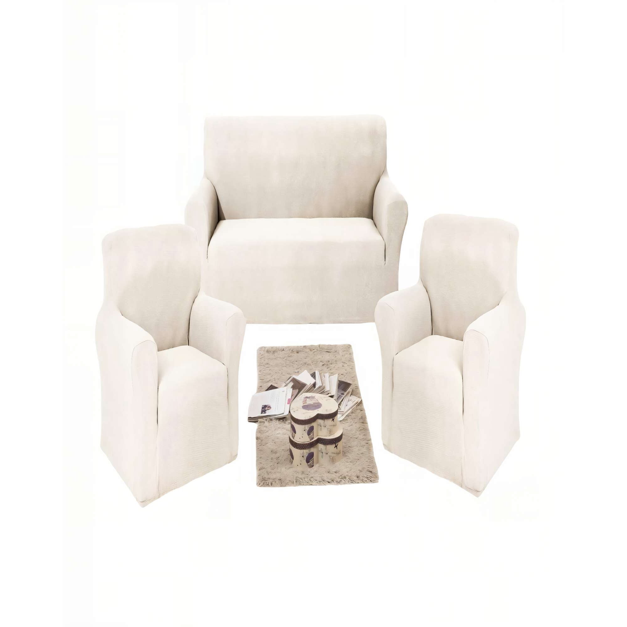 Genérico - Pack De Fundas De Sofa Cuadrille 3+1+1 Color Blanco