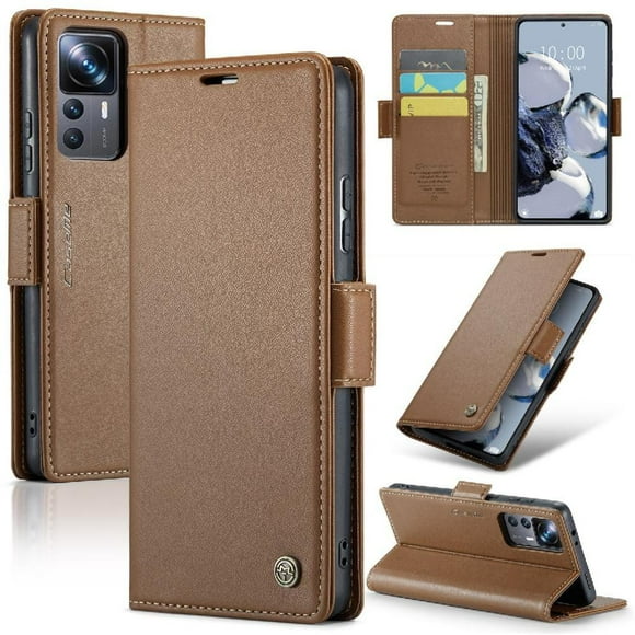 CaseMe tipo cartera Xiaomi 12T/12T Pro con cierre magnético, RFID, tarjetero, soporte, carga inalámbrica