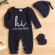 thumbnail image 1 of Infant Casual Outfit - "Hi I'm New Here" Long Sleeve Romper & Hat & Gloves Baby Boys And Girls 4pcs Set Clothes, 1 of 5