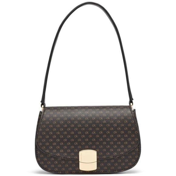 Bolso De Hombro Alina Con Solapa Marrón caqui negro Pvc