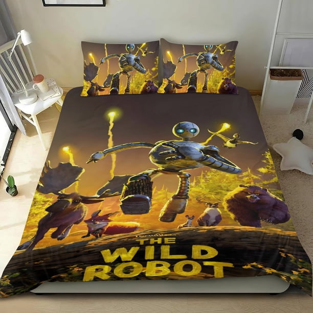 El Robot Salvaje Conjunto de sábanas temático, trío de piezas, cómodo y amigable con la piel, diseño único, regalo de decoración para el hogar para familiares, amigos y fans,173cm *218cm