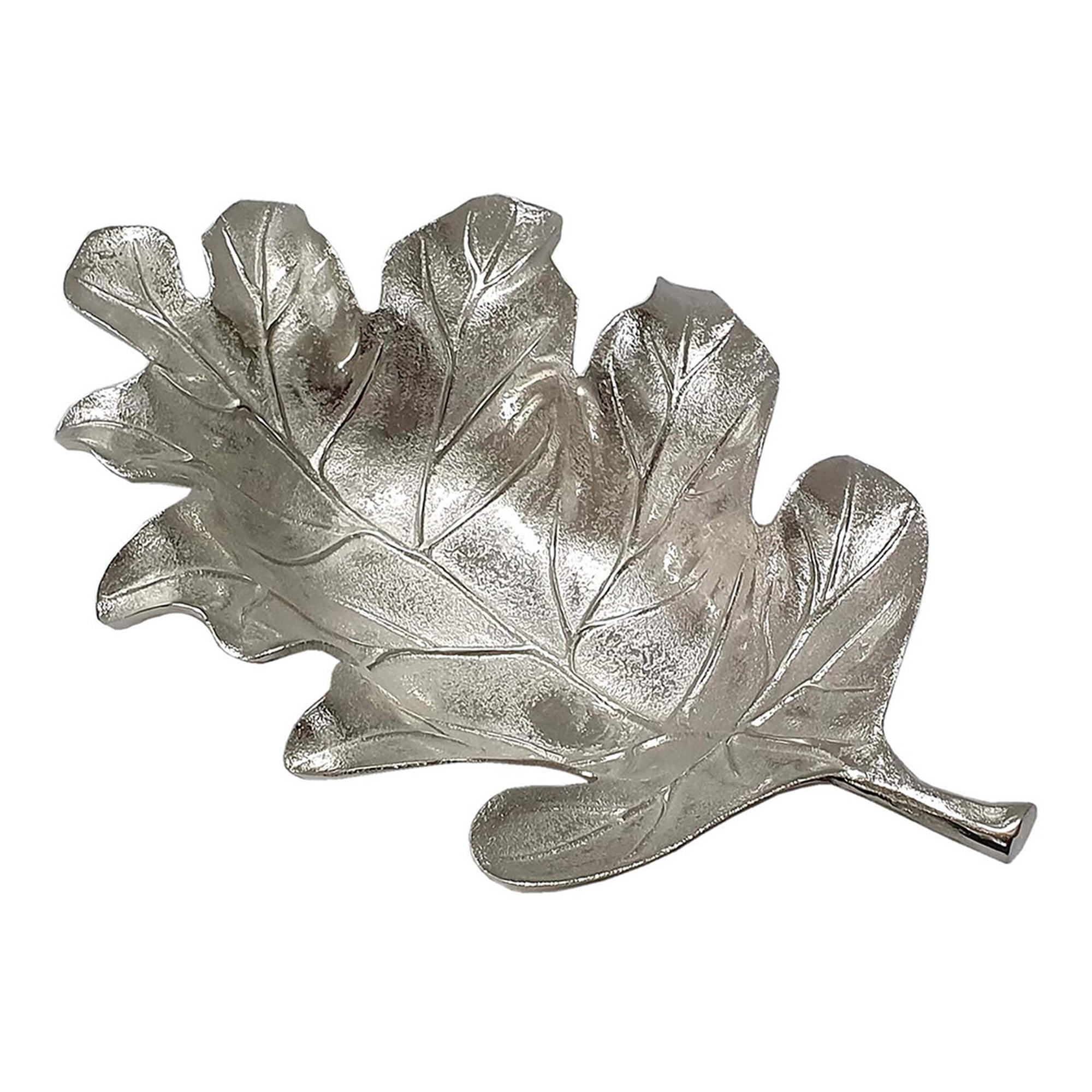 Benzara - Bandeja Decorativa Benjara Con Diseño De Hojas De Roble, Metal Plateado, 55 Cm