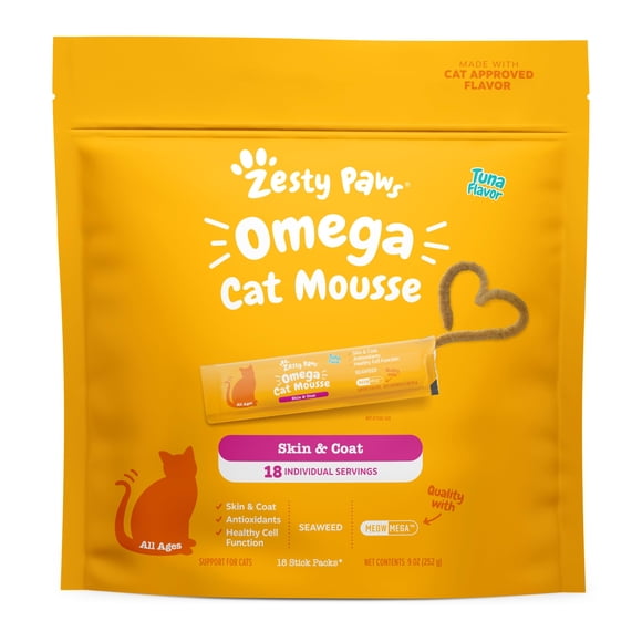 Mousse Omega de Cat Treats Zesty Paws con algas marinas, 18 unidades, atún