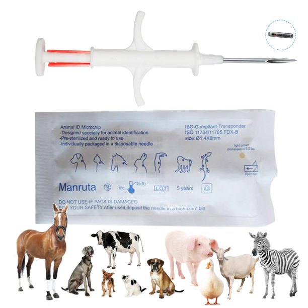 Manruta Microchip de Identificación Animal para Perros, Gatos, Caballos, Cerdos y Vacas – Pack de 20, 2,12 × 12 mm, ISO 11784/ISO 11785/FDX‑B, Etiquetas de ID para Mascotas, 15 ID Microchip