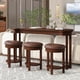 thumbnail image 1 of 4 Piece Bar Table Set with3 PU Upholstered Bar Stools, Breakfast Table with 3 Padded Stools Solid Wood Counter Height Dining Table Set for Living Room, Dining Room. Cherry, 1 of 3
