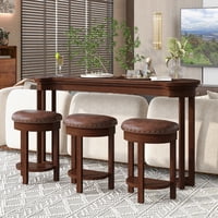 M&Ms - 4 Piece Bar Table Set With3 Pu Upholstered Bar Stools, Breakfast Table With 3 Padded Stools Solid Wood Counter Height Dining Table Set For Living Room, Dining Room. Cherry