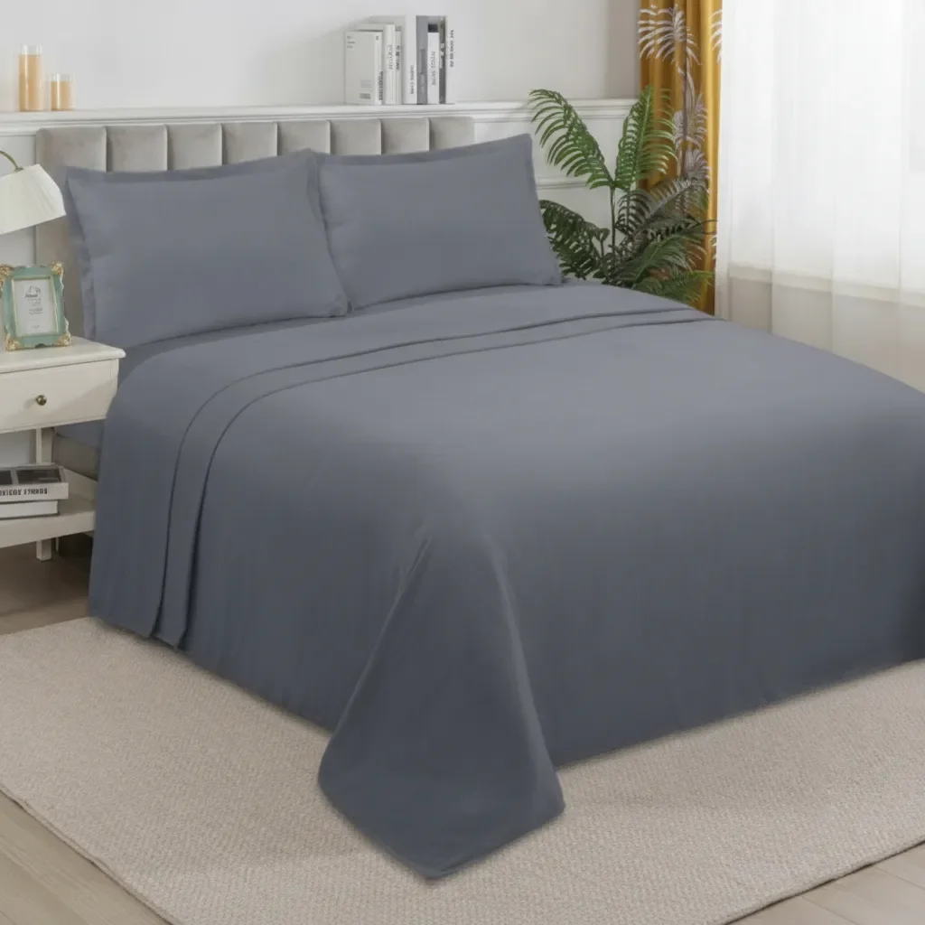 Casadeliacl - Juego De Sábanas Tfi Para Colchón 2 Plazas 235 Cm Gris Oscuro Lisos