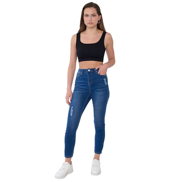 Jeans Mujer Skinny Fit Roturas Azul Oscuro Corona