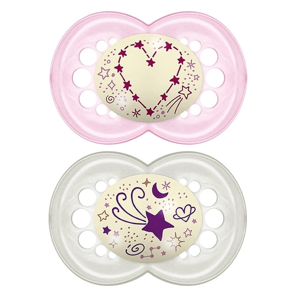 2 Chupetes Nocturnos Silicona SkinSoft MAM Original Night 16m+ Rosa Brillante