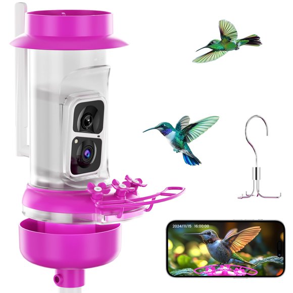 Alimentador para colibrí SOLIOM con cámara – 32 GB – Rosa