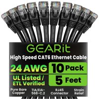 Cable Ethernet Gearit Cat 6, 5 Pies, 10 Unidades, 10 Gbps, Rj45, Negro