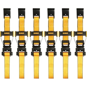 Correa De Amarre Con Trinquete Dewalt Dxbc10000F-6Pk Negro/Amarilla De 2 X 27 Pies Con Ganchos Planos, Transporte De Carga De Alta Resistencia (10 000 Libras De Resistencia A La Rotura), Paquete De 6