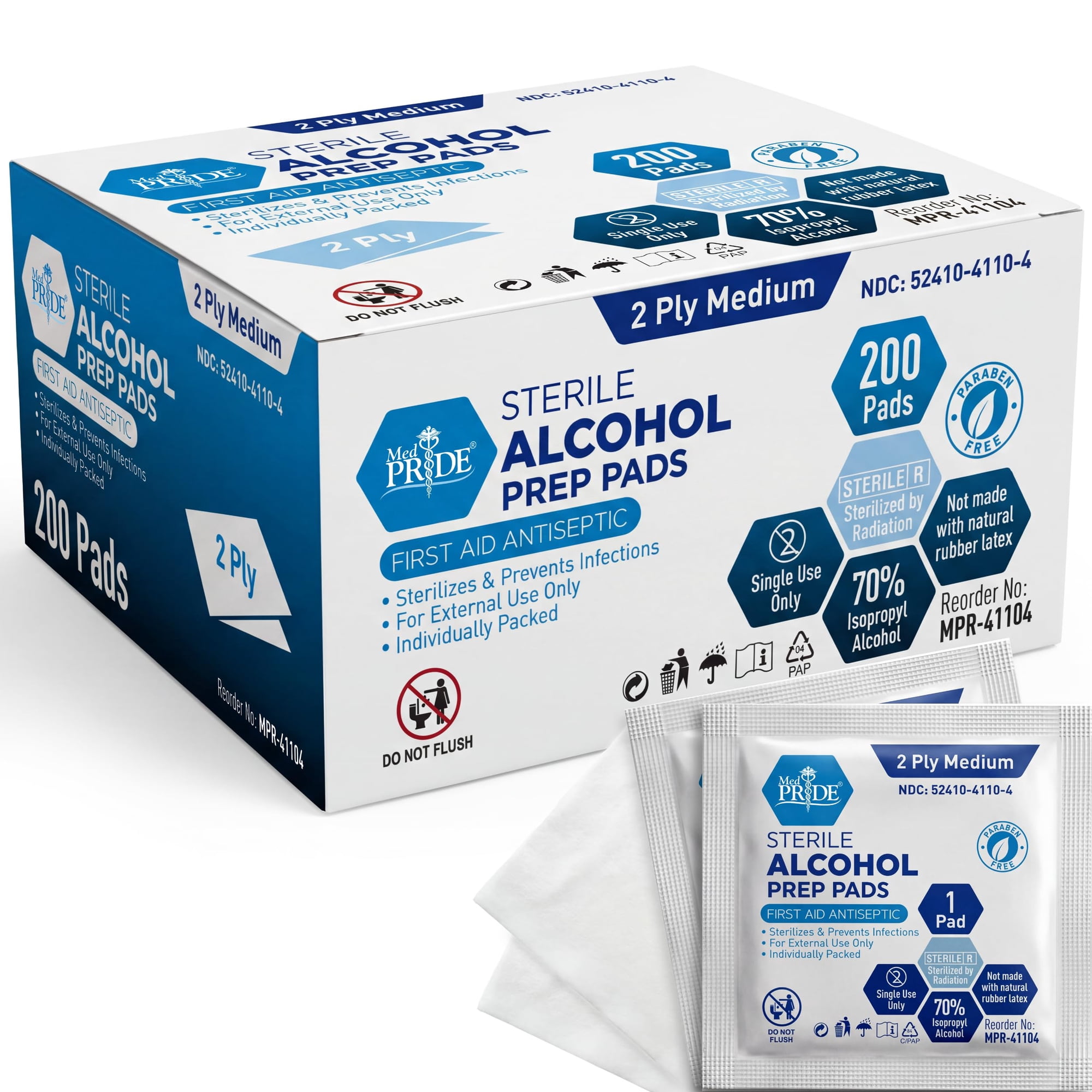 Almohadillas De Preparación Con Alcohol Med Pride, 70% Isopropílico (paquete De 200)