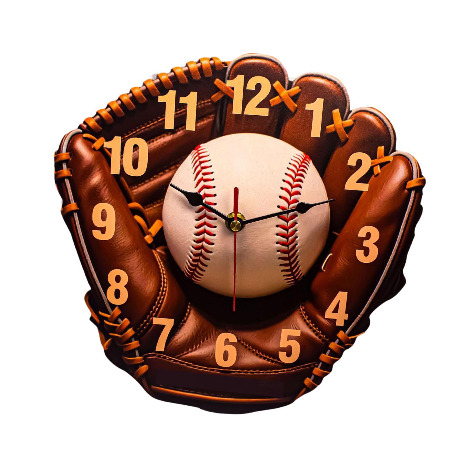 Magideal - Reloj De Pared Con Diseño De Guante De Béisbol, De 25 Cm, De Madera, Silencioso, Fácil De Leer Y Sin , Con Motivo Deportivo Para Decoración Del