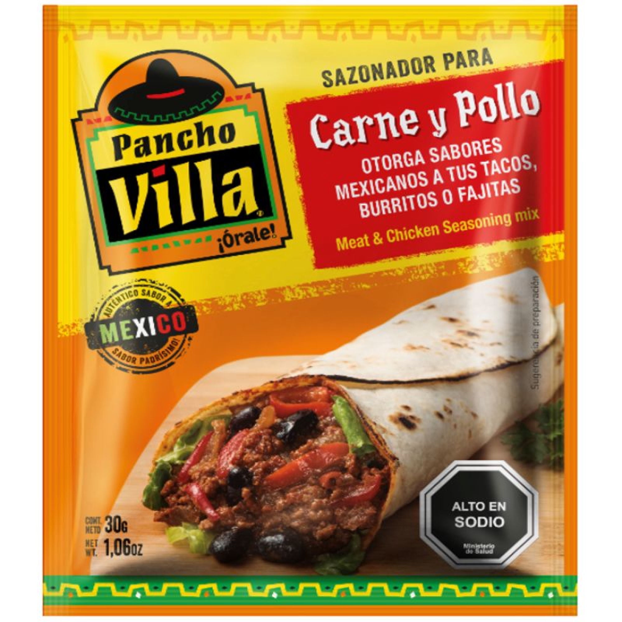 Comida Mexicana Sazonador Sobre Carne Pollo Taco 30 g Pancho Villa