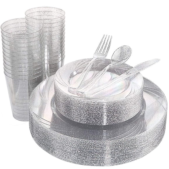 Juego de platos desechables de plástico WDF Winter Wonderland 150 piezas