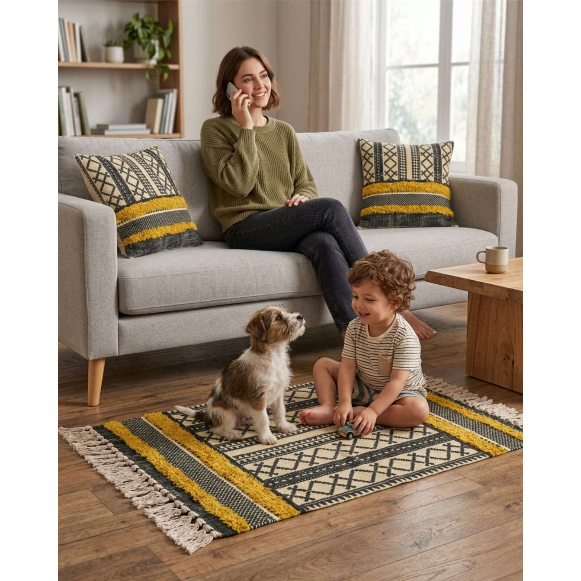 Myl Todo Hogar - Pack Alfombra 60x90 Cm Y 2 Fundas De Cojín Con Bordado Tufting