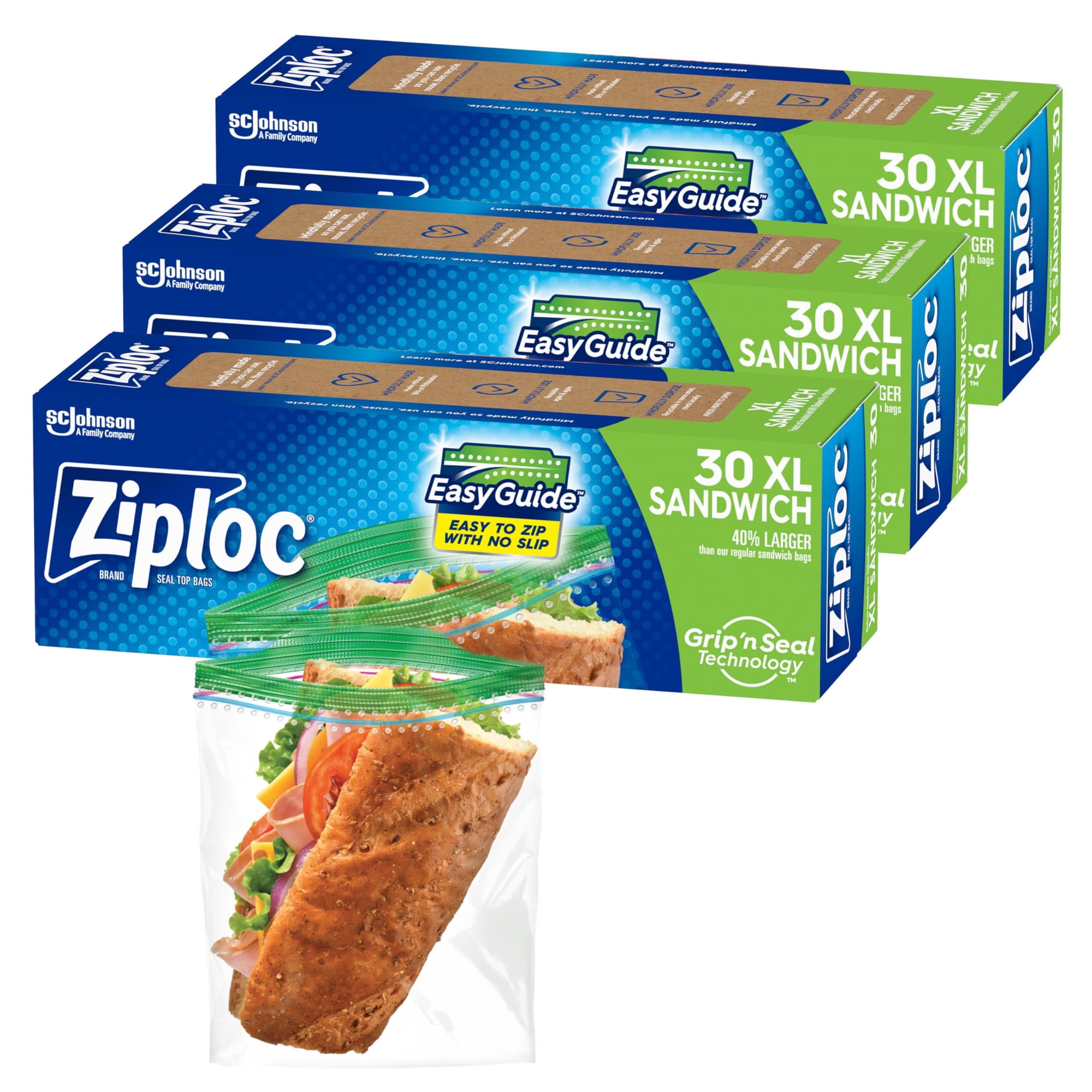 Bolsas De Almacenamiento Ziploc Xl Para Sándwiches Y Aperitivos, 90 Bolsas En Total