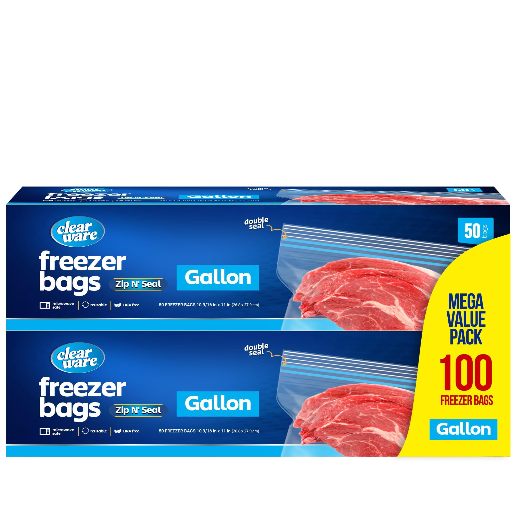 Bolsas Para Congelador Clearware, Galón, Doble Cierre, 100 Unidades
