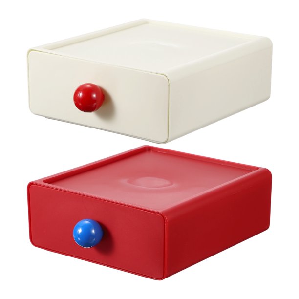 Uxcell 2Pcs Cajones de Almacenamiento Apilables para Escritorio, Organizador de Escritorio de Plástico Apilable con Cajones, Rojo/ Blanco Capa Única