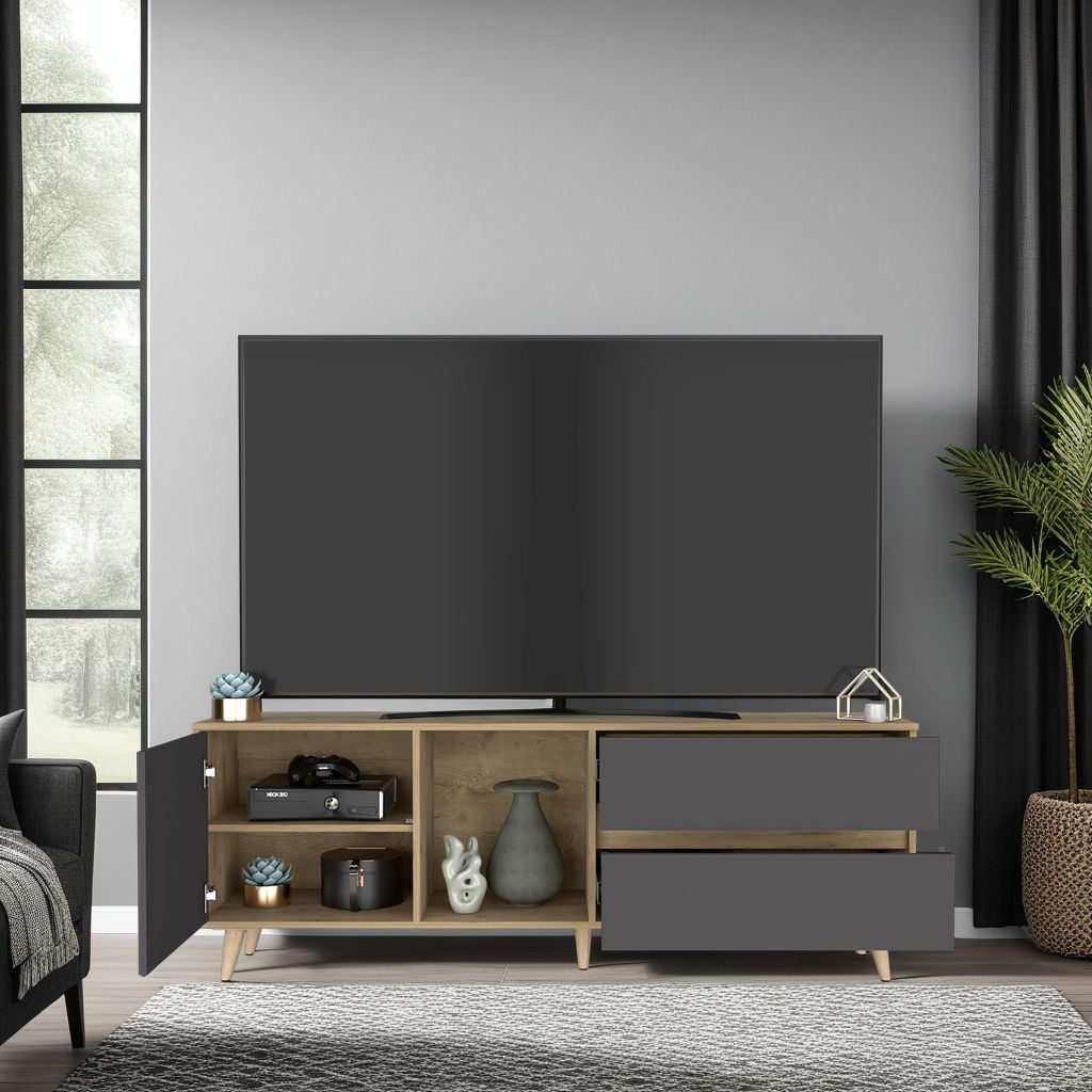 Tuhome - Rack De Tv 65" Salem Macadamia Y Plomo 58,4x158,4x38 Cm