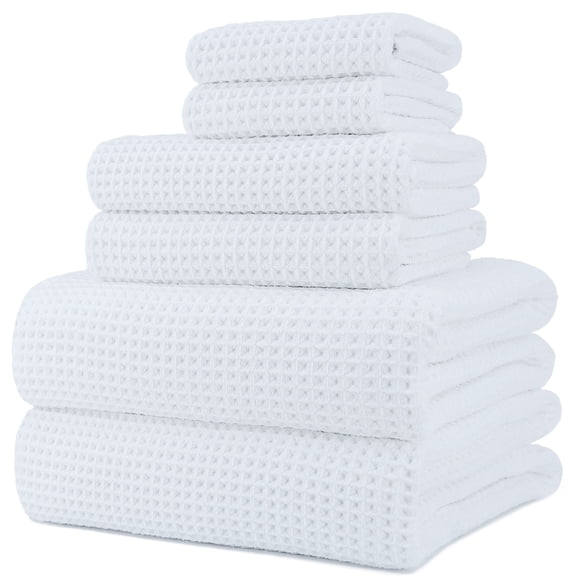 Juego de toallas de baño POLYTE de microfibra de secado rápido de gran tamaño, 6 unidades, color blanco