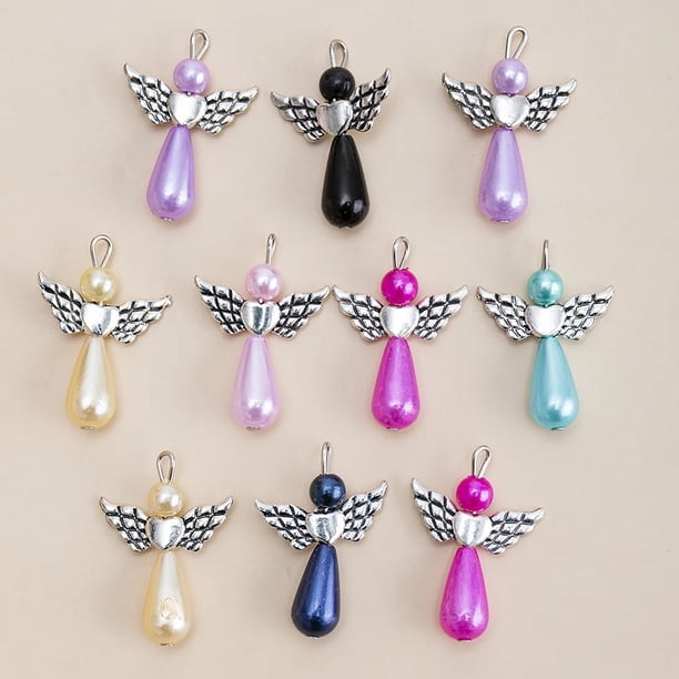 10pcs White Heart Wings Angel Charms for DIY Jewelry Making - Artificial Crafting Accessories for Necklaces, Bracelets, Earrings, and Keychains - 3x2.1cm/1.18x0.83in