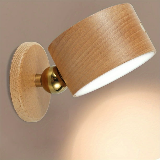 1pc USB Wooden Wall Lamp, Touch Dimming LED Night Light, 360° Rotating Eye Protection Atmosphere Magnetic Bedside Lamp