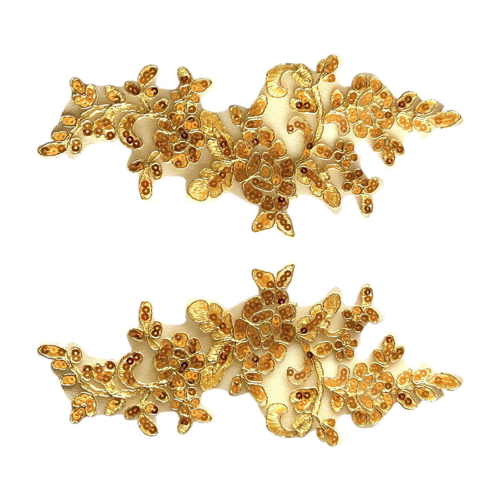 Bothyi - 2 Uds Apliques De Encaje Adornos De Encaje Para Coser Decoración Vestido De Noche Dorado