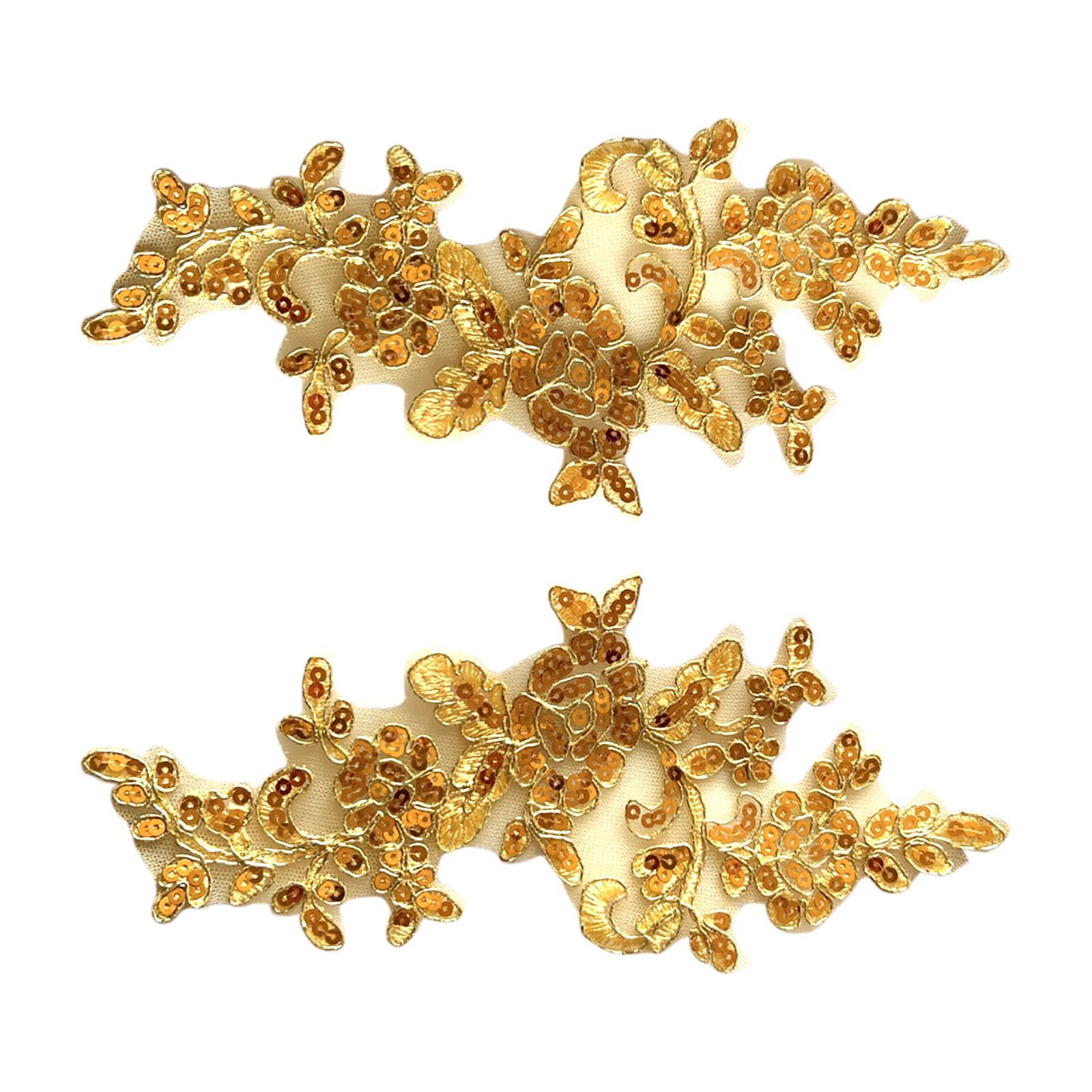 Bothyi - 2 Uds Apliques De Encaje Adornos De Encaje Para Coser Decoración Vestido De Noche Dorado