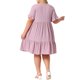 thumbnail image 3 of Vestido de verano para mujer de talla grande Agnes Orinda con textura, volantes, manga corta, dobladillo en capas, cuello redondo, midi, casual, línea A, 2025, 4X, rosa, 3 of 6