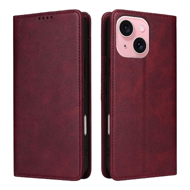 Funda Cartera para iPhone 15 con Ranuras Tarjetas y Soporte - Protección Completa Rojo