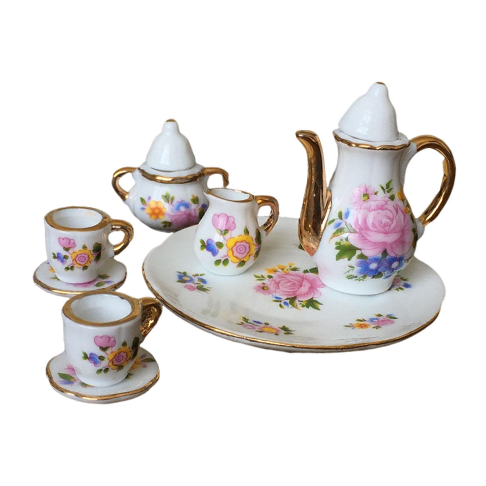 Bothyi - Juego De Taza De Té De Porcelana Para Casa De Muñecas En Miniatura A Escala 1/6, Elegante Decoración, Tetera, Plato Y Jarra.