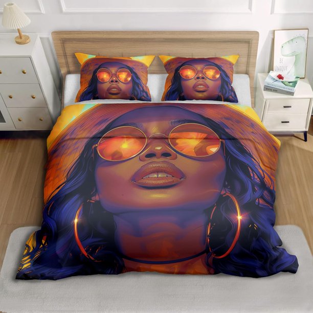 3-Piece Twin Comforter Set with African Cartoon Patterns - Twin Size Microfiber Bedding Sets Includes Comforter