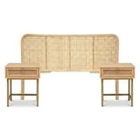 Set Respaldo 2 Plazas + Veladores Madera Ratán Atmosphera