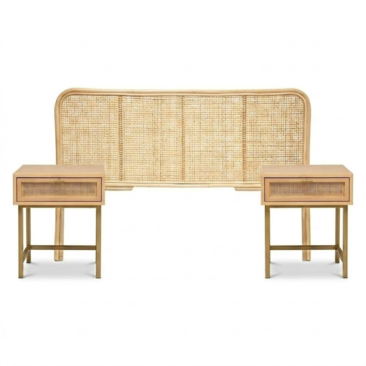 Set Respaldo 2 Plazas + Veladores Madera Ratán Atmosphera