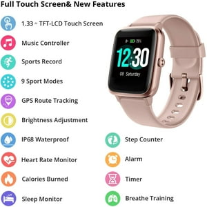 Fitpolo Smart Watch Para Teléfonos Android Compatible Con Iphone Ip68 Natación Impermeable Rosa
