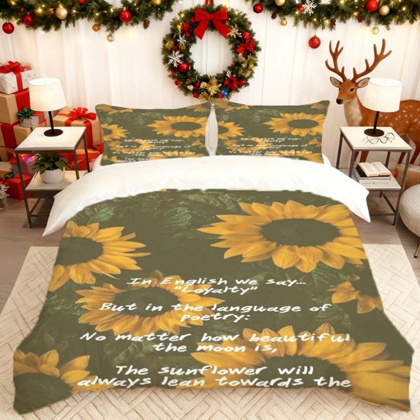 Sunflower Quotes Printed Duvet Cover Set Bedding Duvet Cover Pillowcase Set Soft Comfortable Suitable for Home And Bedroom Guest Ro
