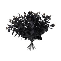 Magideal - 10 Hojas De Eucalipto Artificiales De Halloween, Ramas Negras Resistentes, Decoración Del Hogar Para Fiestas, Bodas, Arreglos Florales Al Aire Libre