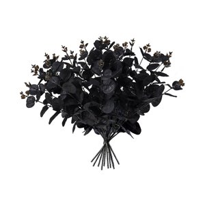 Magideal - 10 Hojas De Eucalipto Artificiales De Halloween, Ramas Negras Resistentes, Decoración Del Hogar Para Fiestas, Bodas, Arreglos Florales Al Aire Libre