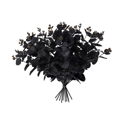 Magideal - 10 Hojas De Eucalipto Artificiales De Halloween, Ramas Negras Resistentes, Decoración Del Hogar Para Fiestas, Bodas, Arreglos Florales Al Aire Libre