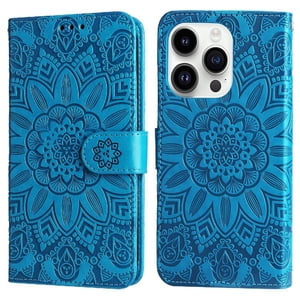 Funda Tipo Cartera Foxdock Para Iphone 15 Pro Max , Diseño Girasol En Relieve, Cuero Pu, Cierre Magnético, Soporte Y Tarjetero