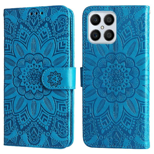 Funda tipo cartera FOXDOCK para Honor X8 4G , diseño girasol en relieve, cuero PU, cierre magnético, soporte y tarjetero