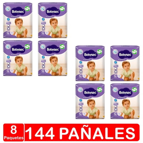 Pañales Babysec Premium Manga X8 - Talla G - 144 Pañales