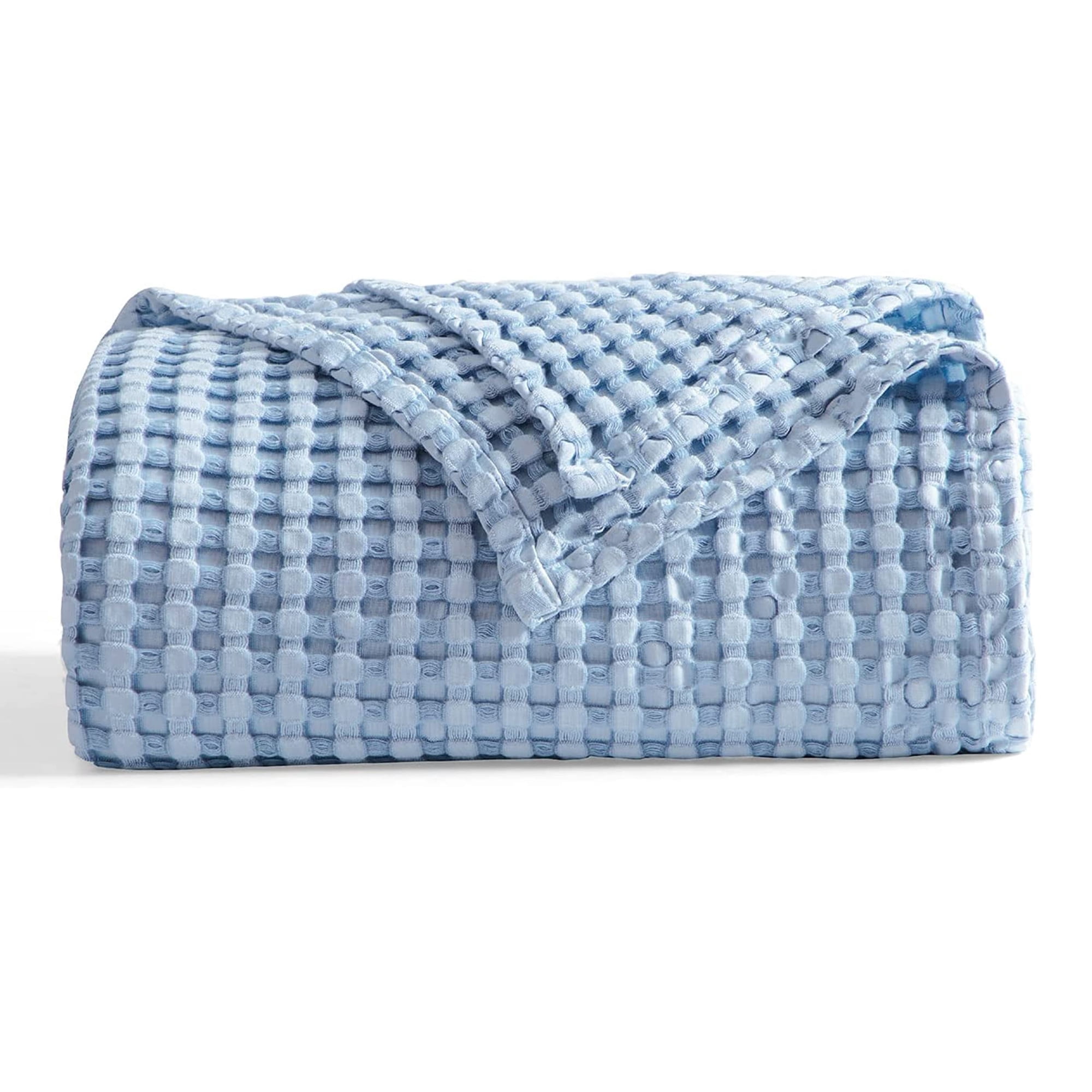Bedsure - Manta De Cama Refrescante De Algodón Con Tejido De Gofres, Color Azul Cielo, 130 X 180 Cm