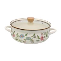 Magideal - Olla De Esmalte Con Tapa Sopa Olla Utensilios De Cocina Doble Mango Espesar Simmer Olla Vintage Retro Para Comida Sopa Para Cocinas De Inducción Gas Flores