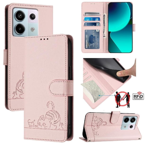Funda tipo cartera FOXDOCK para Xiaomi POCO X6 5G con soporte, ranuras, RFID, diseño de gato