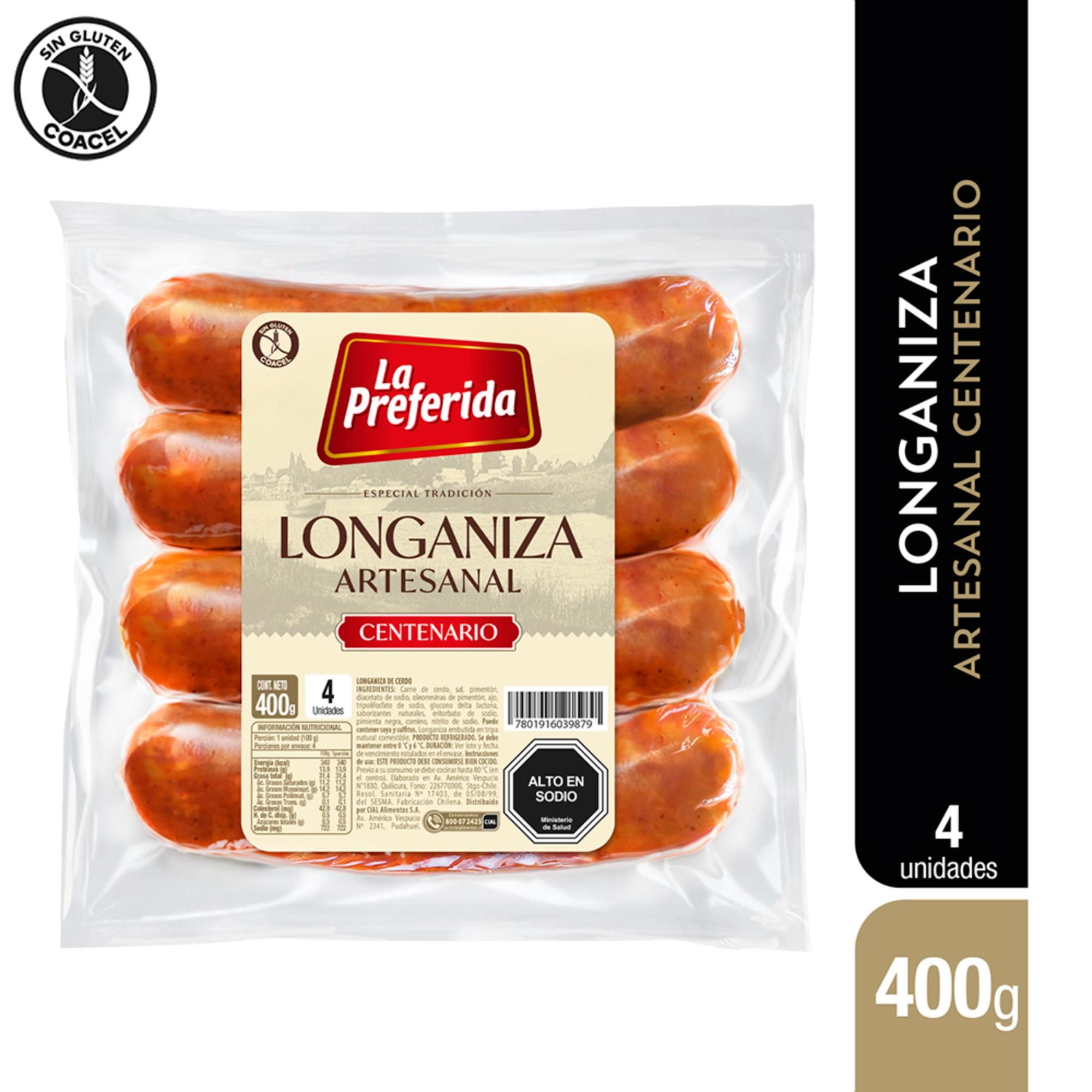 Longaniza Artesanal Centenario 4 Un 400 g La Preferida