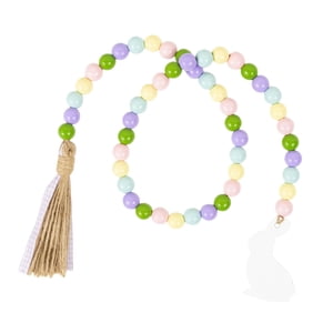 Bothyi - Guirnalda De Cuentas De Madera De Pascua, Bandeja Escalonada Con Borlas, Cuentas De Primavera De Granja, Estilo Macarrón