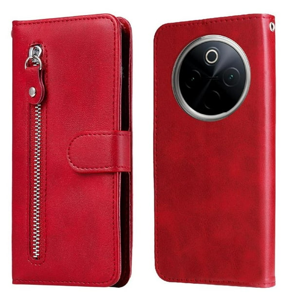 Funda con Cremallera para Google Pixel 9A, Carcasa Cartera de Cuero PU con Soporte y Tarjetero